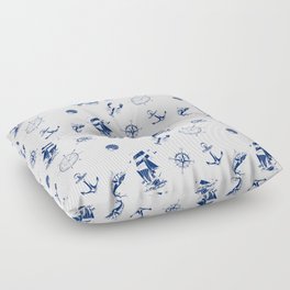 Blue Silhouettes Of Vintage Nautical Pattern Floor Pillow