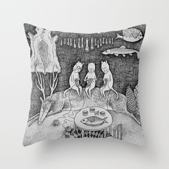 Knitting Cats Throw Pillow