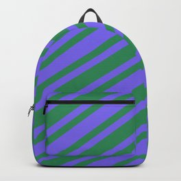 [ Thumbnail: Sea Green & Medium Slate Blue Colored Pattern of Stripes Backpack ]