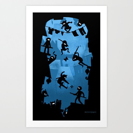 Ninja Kick Ass Clash Art Print
