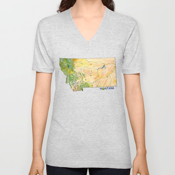 Montana Painted Map V Neck T Shirt