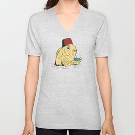 Time for a Cuppa (blue-gray background) V Neck T Shirt