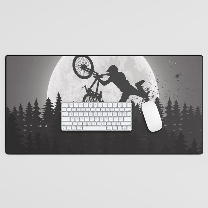 Jumping to the moon with a bicycle in watercolor Desk Mat