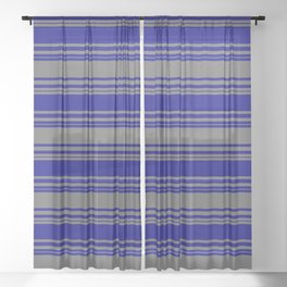 [ Thumbnail: Blue and Dim Grey Colored Stripes Pattern Sheer Curtain ]