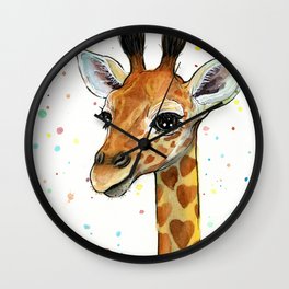 Baby Giraffe Wall Clock | Animal, Illustration, Giraffe, Whimsicalanimal, Nurseryprint, Painting, Children, Hearts, Ink, Cartoon 