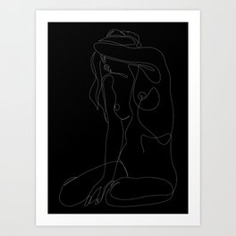 seclusion - one line nude - black Art Print