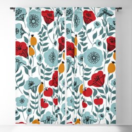 Red & Light Blue Flowers Blackout Curtain