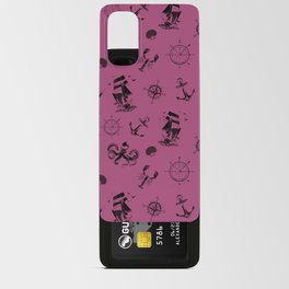 Magenta And Black Silhouettes Of Vintage Nautical Pattern Android Card Case