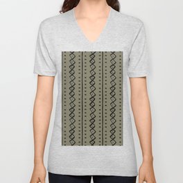 Olive Green Bow Tie Mud Cloth Pattern V Neck T Shirt