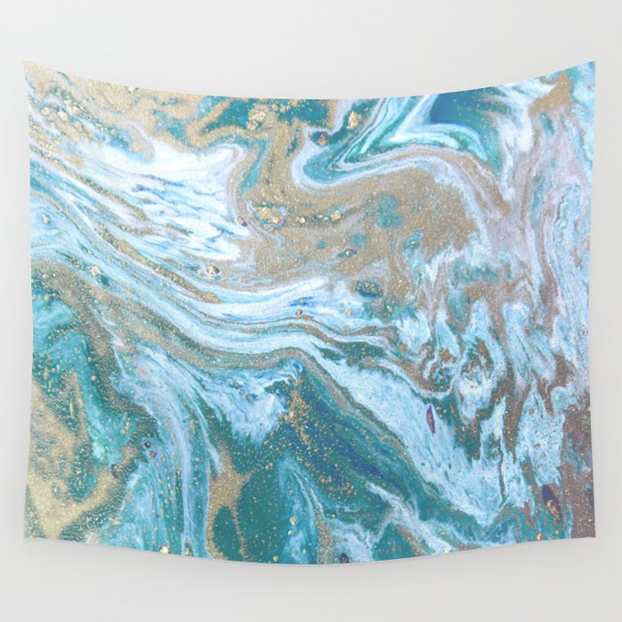Teal Blue Marble ink Wall Tapestry