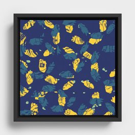 Classic Blue Patch Pattern Framed Canvas