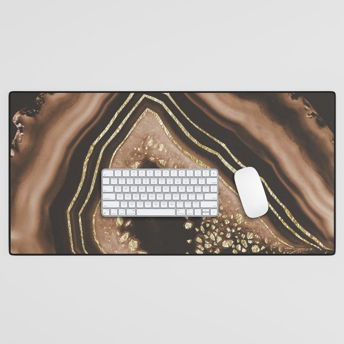 Brown Agate Gold Foil Glam #1 #gem #decor #art #society6 Desk Mat