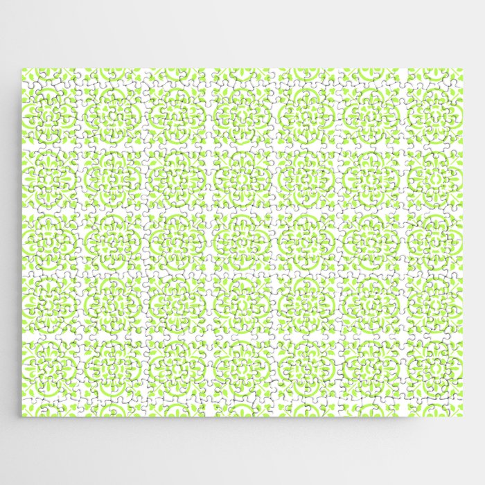 Art Deco Style Repeat Pattern Lime Green Jigsaw Puzzle