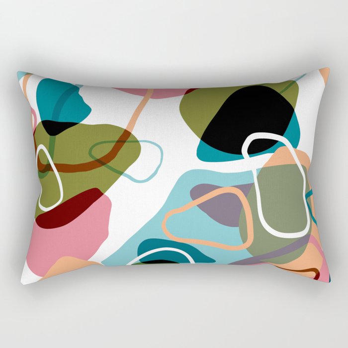 Topographic Terrazzo Atomic Retro Pattern with Olive Green Rectangular Pillow