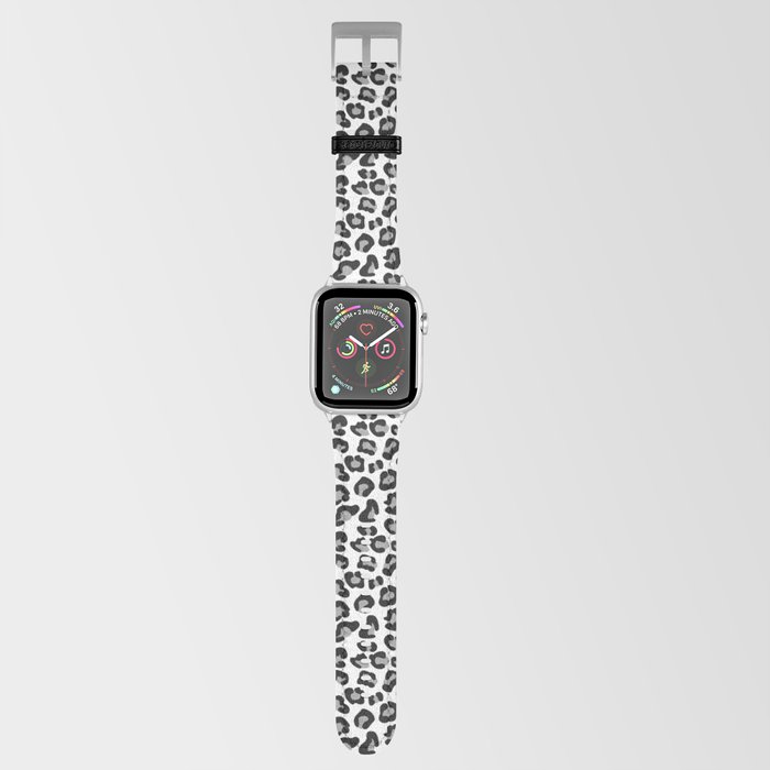Leopard Print in Black and White with Gray / Grey Apple Watch Band