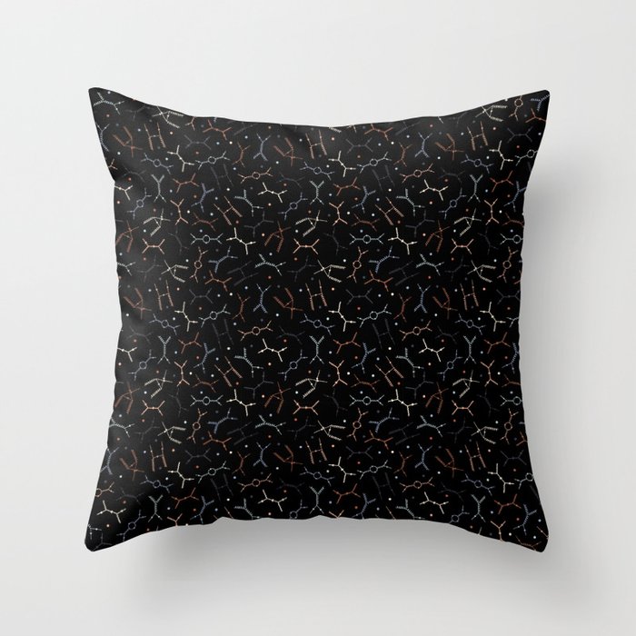 Feynman diagrams and Particles on Black Throw Pillow