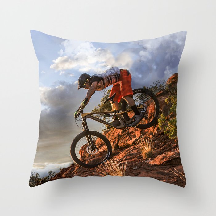 Mountain Bike in Rugged Mountain Terrain in Sunbeams Throw Pillow