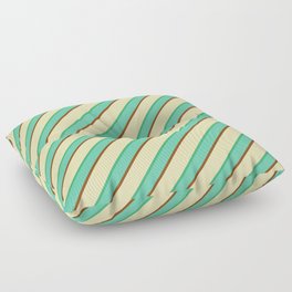 [ Thumbnail: Beige, Sea Green, Aquamarine & Brown Colored Lines Pattern Floor Pillow ]