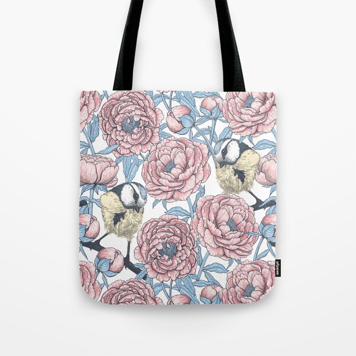 Peony flowers and birds Tote Bag by Katerina Kirilova | Society6