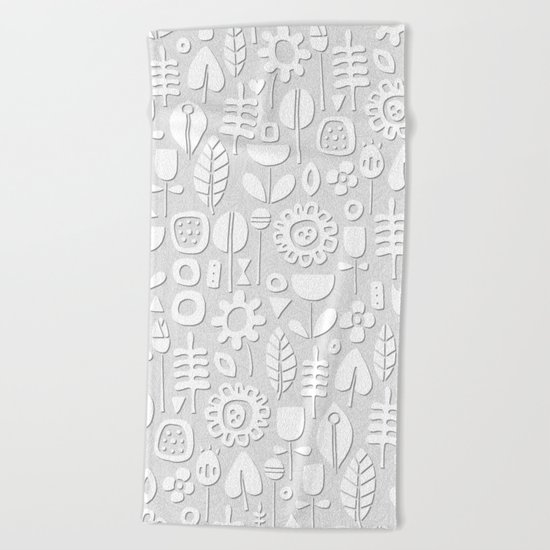 paper cut flowers white silver Beach Towel