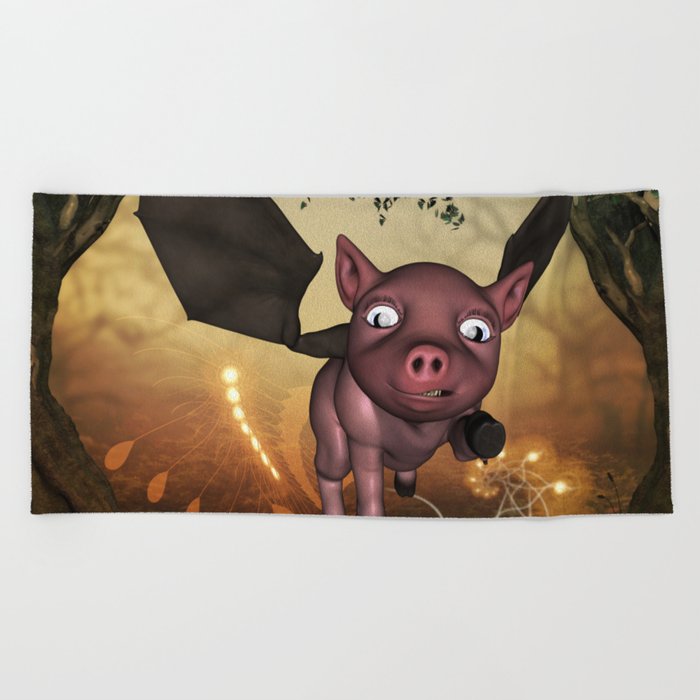 Funny Little Piglet With Wings Beach Towel By Nicky2342 Society6