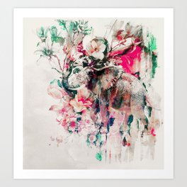 Watercolor Elephant And Flowers Art Print By Rizapeker Society6