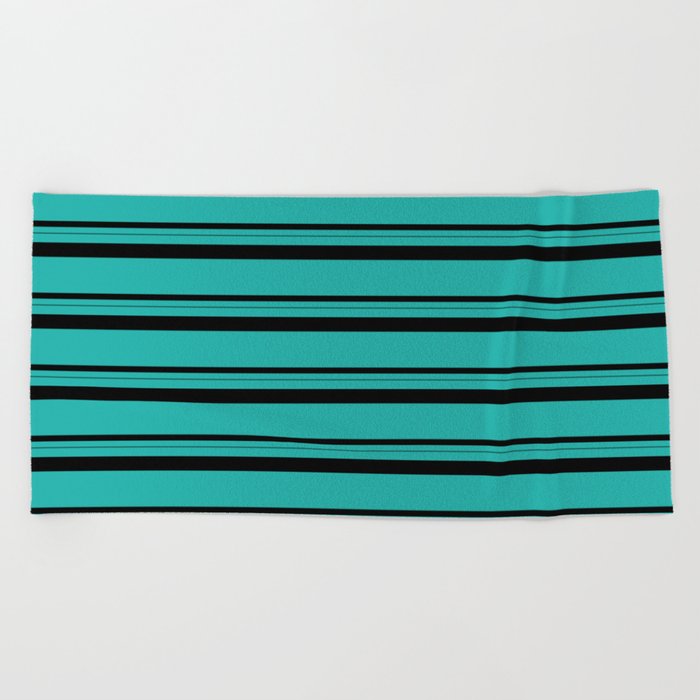 Light Sea Green & Black Colored Pattern of Stripes Beach Towel
