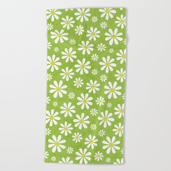 DAISIES ON APPLE GREEN Beach Towel