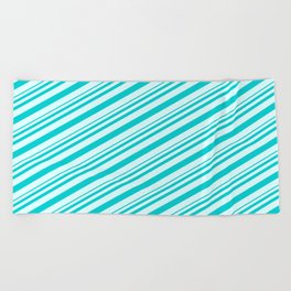 [ Thumbnail: Dark Turquoise & Light Cyan Colored Pattern of Stripes Beach Towel ]