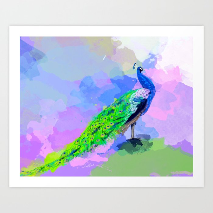Peacock Dream - peacock painting, animal illustration, colorful Art Print