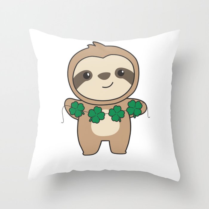 Sloth With Shamrocks Cute Animals For Luck Throw Pillow