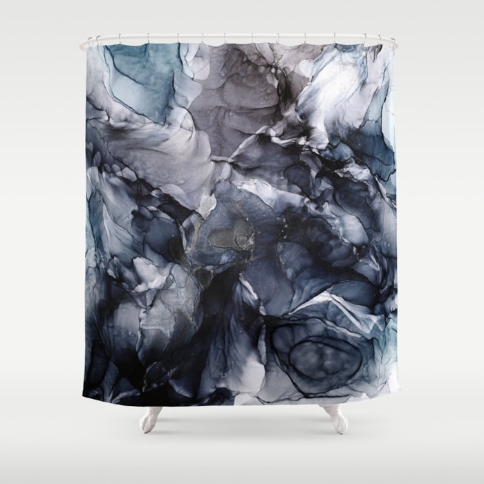 Dark Moody Chaos and Blue Abstract Painting Shower Curtain
