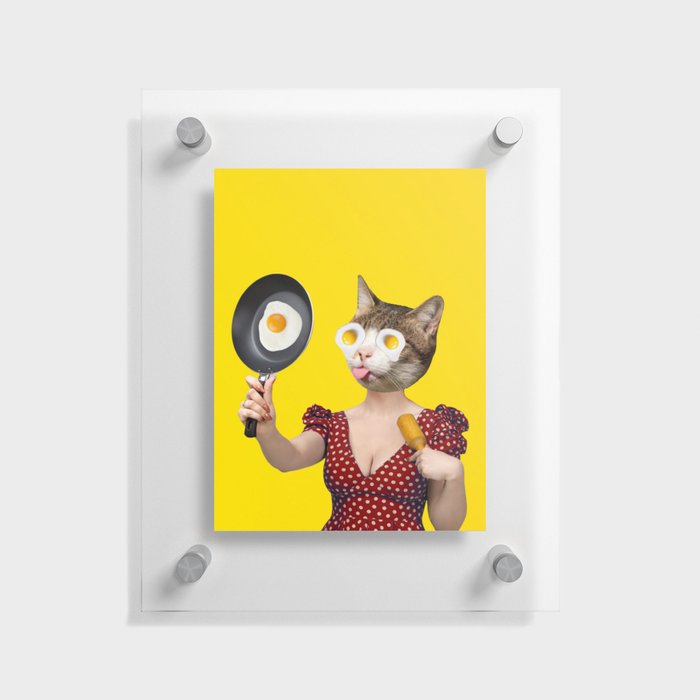 Sunny side up, cat, lady, eggs collage Floating Acrylic Print