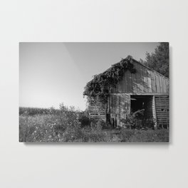 Abandoned Barn Garden (Black & White Photography) Metal Print