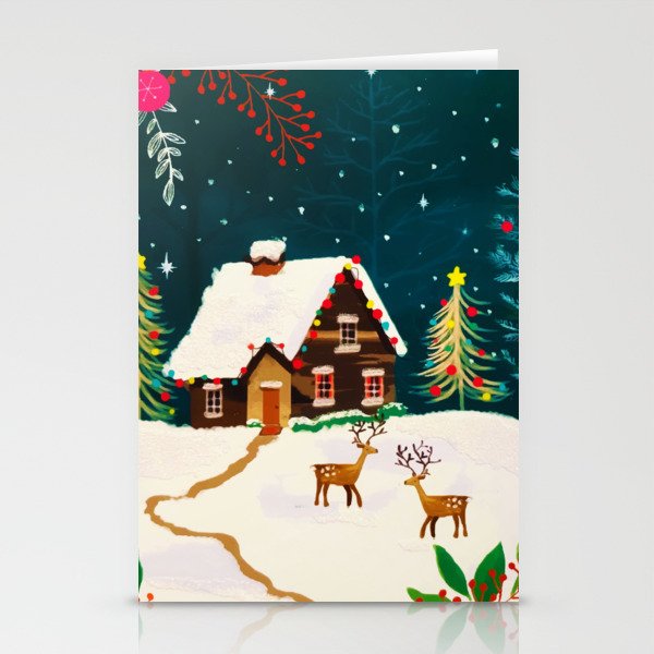 Rustic Snowy Winter Home Christmas Eve Stationery Cards