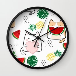 Summer Kawaii Cats Wall Clock