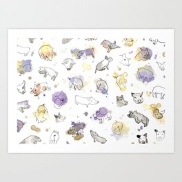 Pigs Art Print | Purple, Pattern, Pigs, Unique, Madebyme, Pig, Drawing, Watercolor, Color, Love 