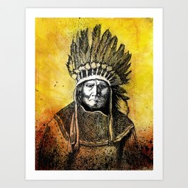 Warm Color Portrait of Geronimo in Headdress Art Print