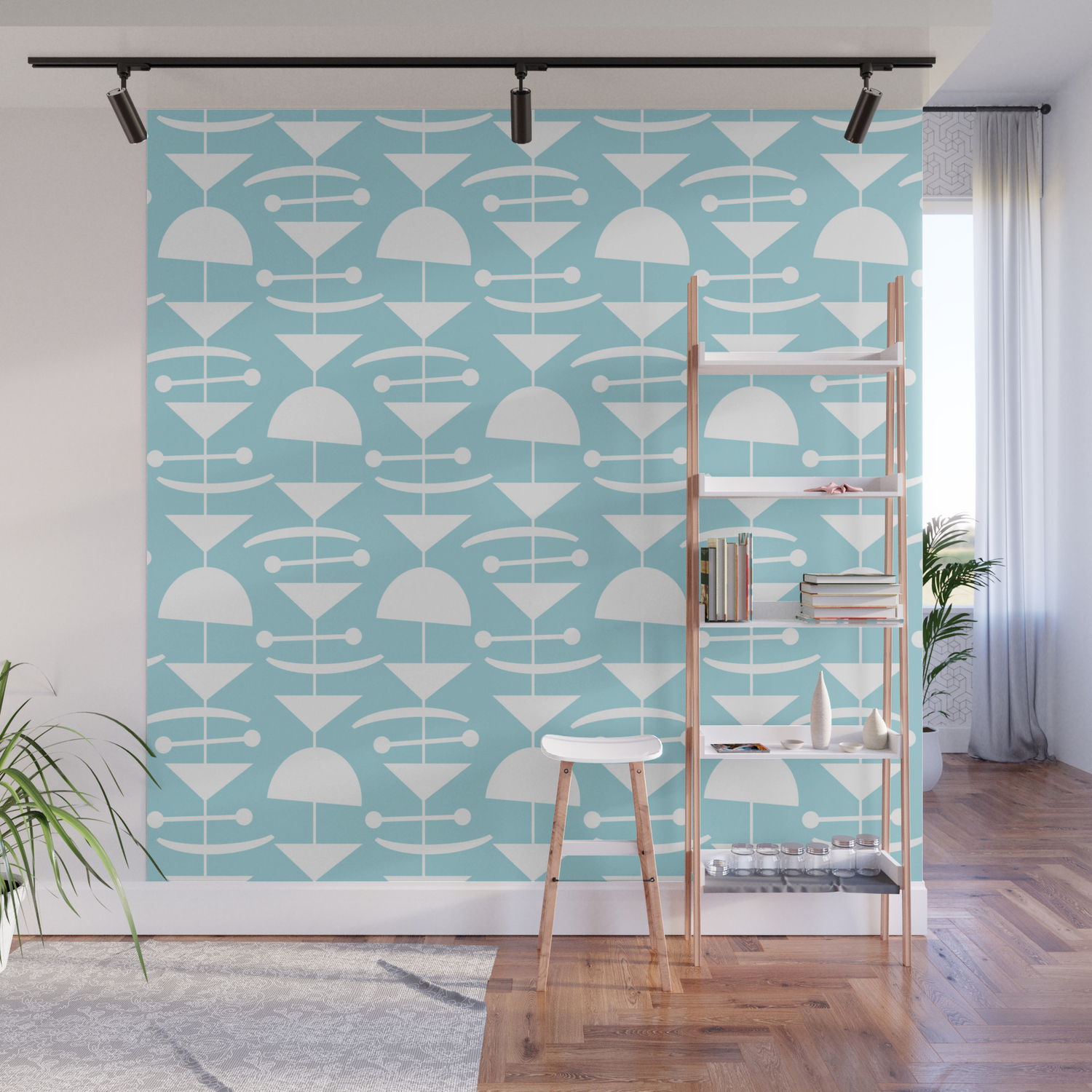 Retro Mid Century Modern Abstract Mobile 676 Blue Wall Mural By