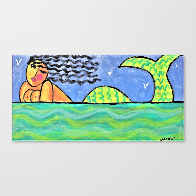 Lounging Mermaid Abstract Acrylic Painting Canvas Print By