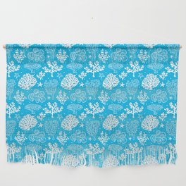 Turquoise And White Coral Silhouette Pattern Wall Hanging