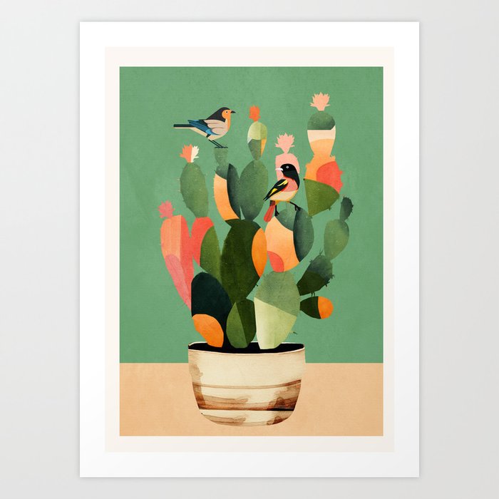 Cactus & Birds 3 Art Print