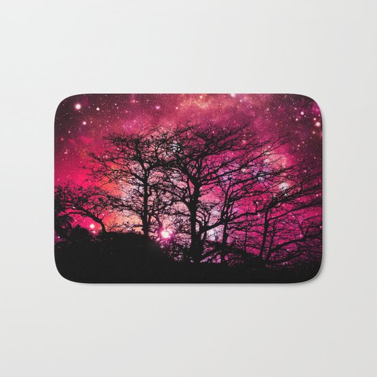 Black Trees Coral Pink Space Bath Mat
