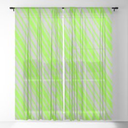 [ Thumbnail: Green and Grey Colored Pattern of Stripes Sheer Curtain ]