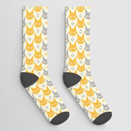 Retro Cat Pattern, Vintage Cats in Yellow and Grey Socks