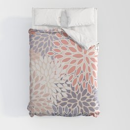  Modern Flowers Print, Coral, Pink and Purple Duvet Cover