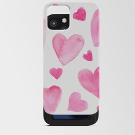 Pink Watercolor Hearts iPhone Card Case