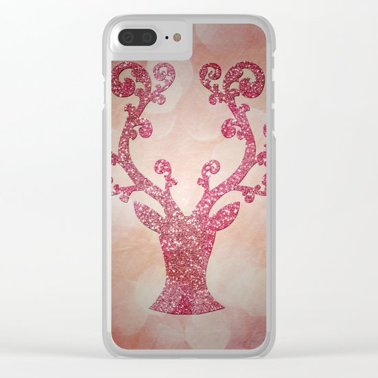 Pink sparkling glitter deer - Sparkle Effect Clear iPhone Case