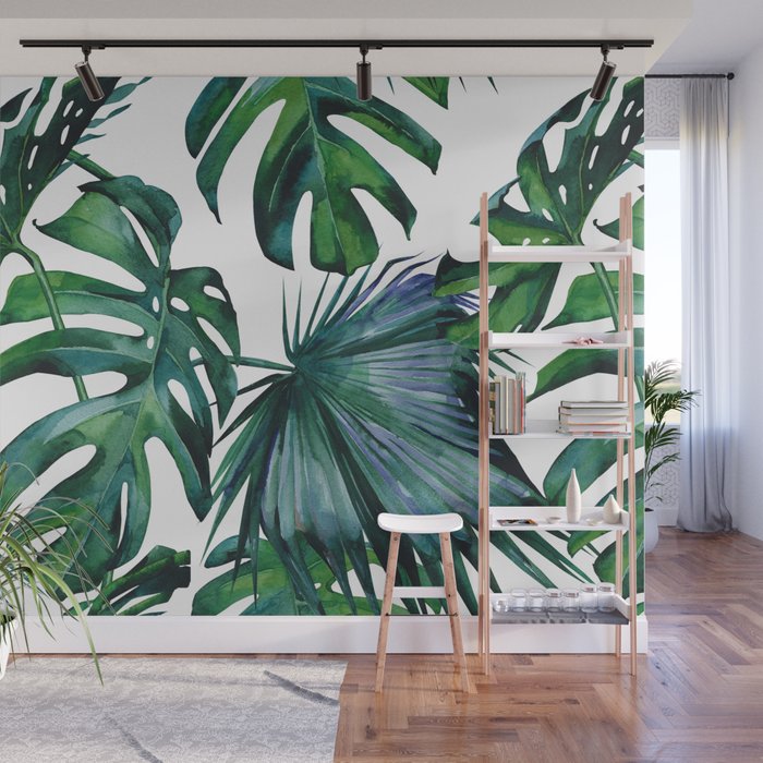Tropical Palm Leaves Classic Ii Wall Mural By Followmeinstead Society6