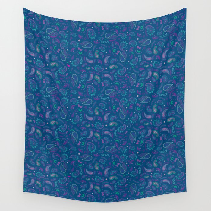 Blue Hazed Paisley Pattern Wall Tapestry